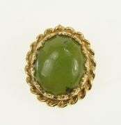 14K Yellow Gold Oval Nephrite Cabochon Rope Trim Pendant