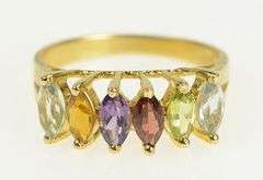 14K Yellow Gold Amethyst Blue Topaz Citrine Peridot Marquise Ring