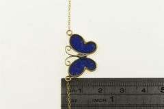 14K Yellow Gold Lapis Lazuli Carved Butterfly Change Symbol Necklace