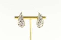 14K Yellow Gold Paisley Pave CZ Encrusted Tear French Clip Earrings