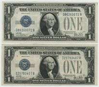 Pair of Crisp Series of 1928-B Small Size $1 Silver Certificates