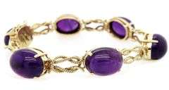 Vintage Amethyst Cabochon Knot Link Bracelet in 18K