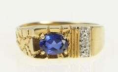 10K Yellow Gold Oval Syn. Sapphire Diamond Textured Nugget Ring