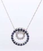 Fabulous White Gold Blue Sapphire and Diamond Circle Pendant on Chain