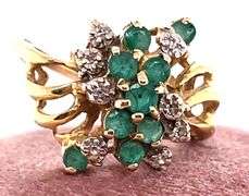 14K YELLOW GOLD VINTAGE RING WITH DIAMONDS AND EMERALDS