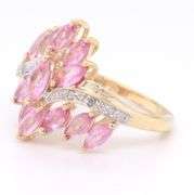 Attractive Yellow Gold Marquoise Pink Sapphire and Diamond Cocktail Ring