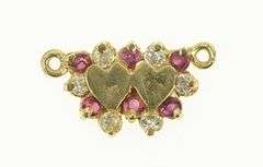 14K Yellow Gold Vintage Heart Red & White CZ Valentine Charm/Pendant