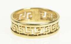 14K Yellow Gold 6.3mm Greek Wave Filigree Pattern Band Ring