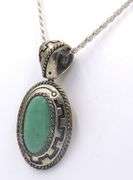 Vintage Sterling Silver Signed Turquoise Pendant on Italian Rope Chain Necklace
