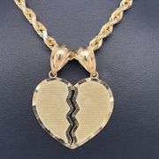 14K YELLOW GOLD BROKEN HEART CHARM WITH CHAIN