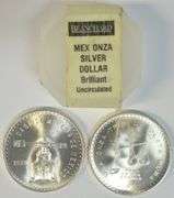 Choice BU Roll of 20 Mexico 1 Onza Silver Dollars from 1980