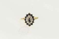 10K Yellow Gold Marquise Sapphire Diamond Halo Statement Ring