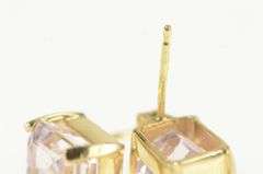 14K Yellow Gold Emerald Cut Pink Topaz Vintage Stud Earrings