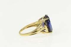 10K Yellow Gold Oval Syn. Sapphire Vintage Cocktail Statement Ring
