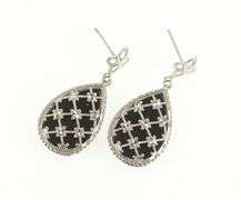 14K White Gold Pear Tear Drop Black Onyx Dangle Statement Earrings
