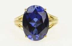 10K Yellow Gold Oval Syn. Sapphire Vintage Cocktail Statement Ring