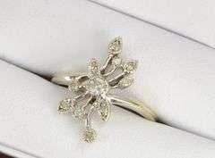 14K White Gold 1950's Diamond Floral Bypass Vintage Ring