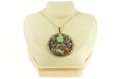 14K Yellow Gold Buddhist Lapis Jade Chinese Medallion Pendant/Pin