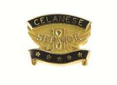 14K Yellow Gold Celanese Service Blue Enamel Vintage Lapel Pin/Brooch