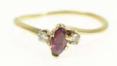 14K Yellow Gold Marquise Natural Ruby Diamond Accent Vintage Ring