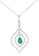 Italian 0.40ct Pear Cut Emerald and 0.80ctw Diamond Pendant Necklace in 14K