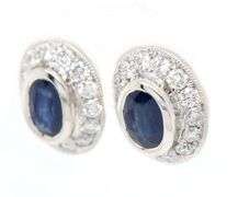 1.20ctw Oval Sapphire and 0.50ctw Diamond Frame Stud Earrings in 14K