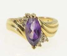 14K Yellow Gold Marquise Amethyst Diamond Cluster Bypass Ring