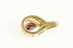 14K Yellow Gold Pear Ruby Diamond Accent Classic Vintage Pendant