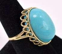 Palatial Turquoise Gem Ring In 14K Yellow Gold