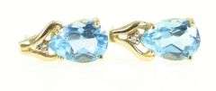 14K Yellow Gold Blue Topaz Diamond Accent Classic Stud Earrings