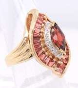 Attractive Marquoise Garnet and Bagget Diamond Ring