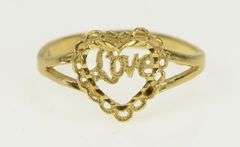 10K Yellow Gold Love Filigree Heart Valentine Romantic Ring