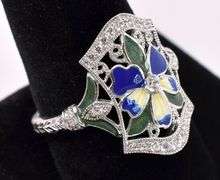 Enamel Flower With CZ Ring In Sterling Silver