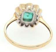 Vintage 0.65ct Emerald Cut Emerald and 0.75ctw Diamond Scalloped Frame Ring in 14K