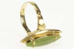 14K Yellow Gold 1960's Nephrite Navette Cabochon Vintage Ring