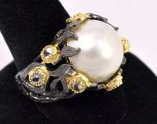 Large Pearl and CZ Ring In Sterling Silver