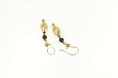 14K Yellow Gold Black Onyx Round Black Dangle Vintage Earrings