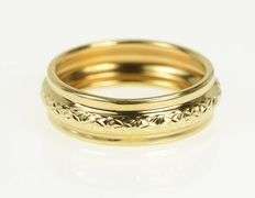 14K Yellow Gold 6.3mm Domed Textured Vintage Statement Band Ring