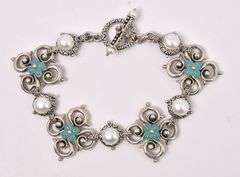 Pearl And Blue Gem Bracelet In Sterling Silver