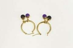 14K Yellow Gold Amethyst Black Onyx Fringe Statement Hoop Earrings
