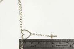 14K White Gold Heart Cross Drop Dangle Christian Chain Necklace