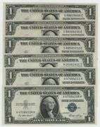 6 Gem CU $1 Silver Certificates: 3 1935-C & 3 1935-E