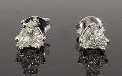 14K White Gold Trilliant Cut Diamond Studs