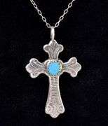 Turquoise Cross Pendant Necklace In Sterling Silver