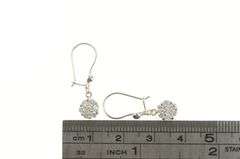 18K White Gold Round CZ Cluster Flower Dangle Statement Earrings