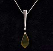 Amber Gem Pendant Necklace In Sterling Silver