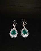 18 Kt White Gold Plated 11.5 Ctw Lab Emerald Pear Cut Earrings
