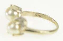 14K White Gold 1950's Pearl Diamond Curvy Bypass Vintage Ring