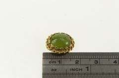 14K Yellow Gold Oval Nephrite Cabochon Rope Trim Pendant