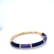 14K YELLOW GOLD INLAY PURPLE AND BLUE BANGLE